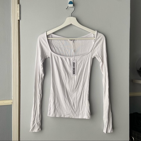 Joah brown white square neck ribbed top - Picture 2 of 4